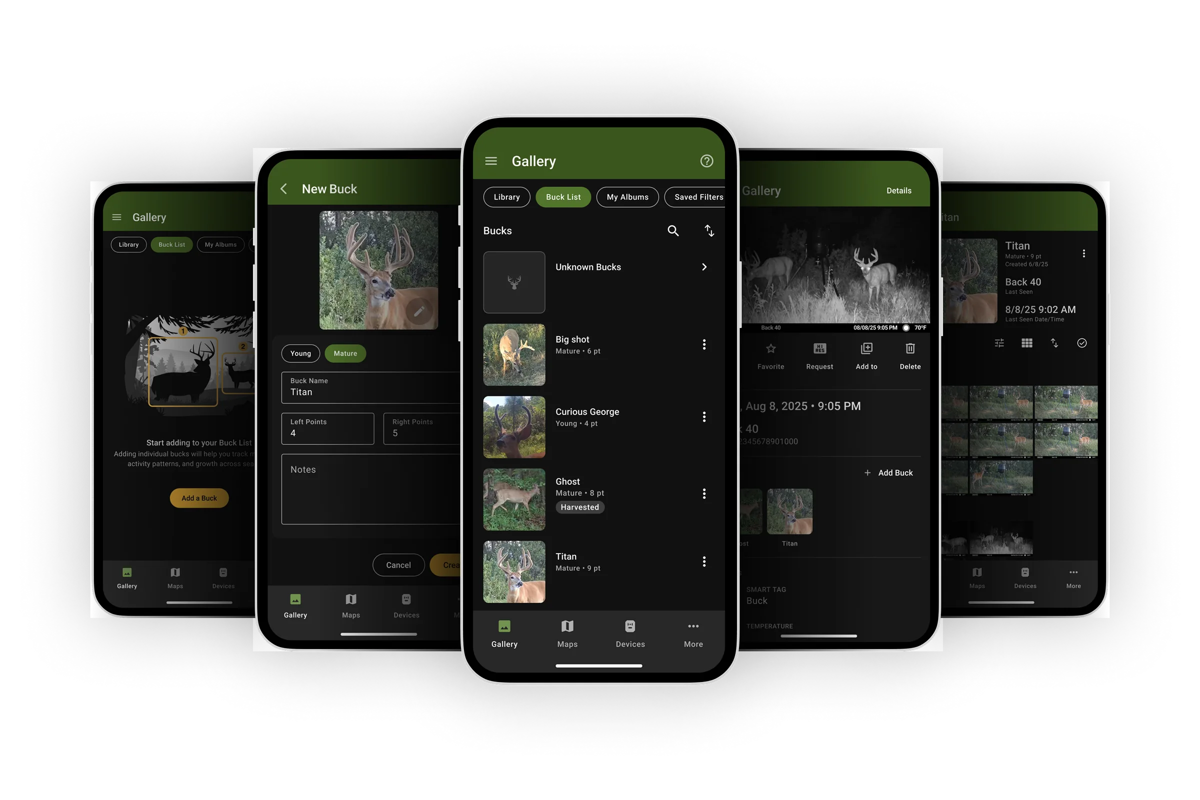 Buck List hero. Buck profile screen in the Moultrie app