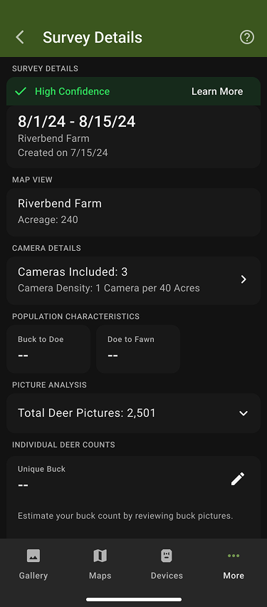 1st screen in Deer Survey mobile manual buck count flow