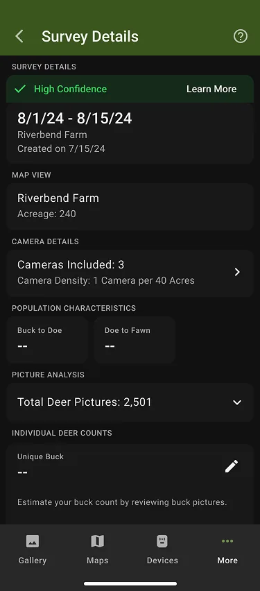 1st screen in Deer Survey mobile manual buck count flow
