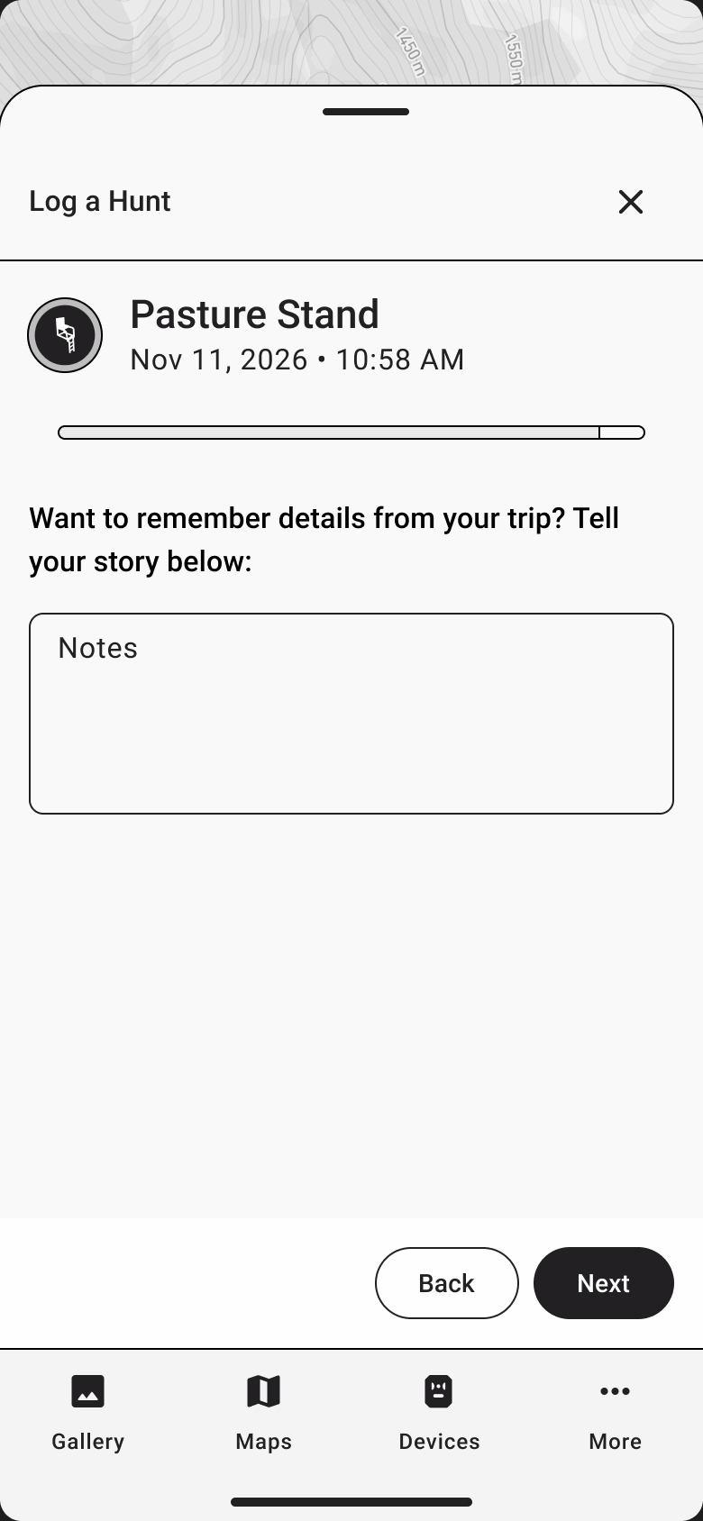 Notes step asking Want to remember details from your trip? Tell your story below.